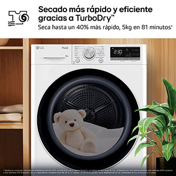 LG Secadora 8kg, C, con Bomba de calor Dual Inverter, Blanca, Serie 900, RH80V9AV4N