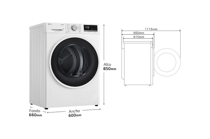 LG Secadora 9kg, C, con Bomba de calor Dual Inverter, Blanca, Serie 500, RH90V5AV6N