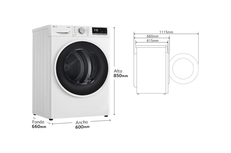 LG Secadora 9kg, C, con Bomba de calor Dual Inverter,  Blanca, Serie 500, RH90V5AV6N