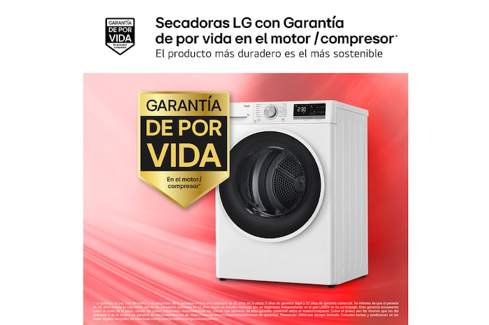 LG Secadora 9kg, C, con Bomba de calor Dual Inverter, Blanca, Serie 500, RH90V5AV6N