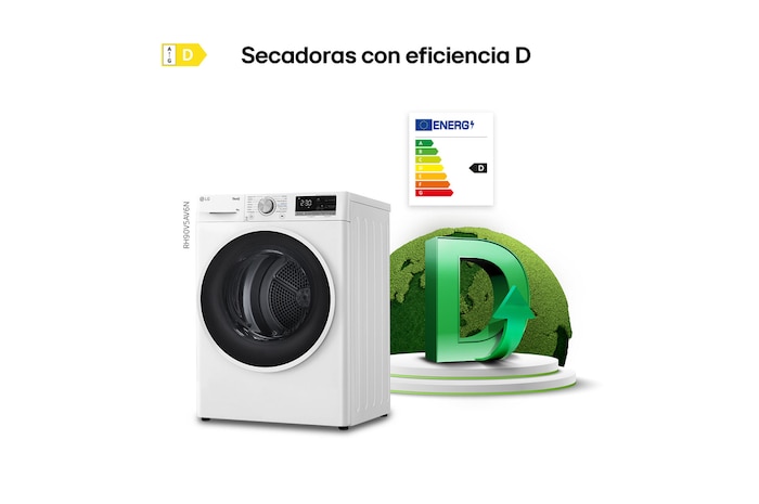 LG Secadora 9kg, C, con Bomba de calor Dual Inverter, Blanca, Serie 500, RH90V5AV6N
