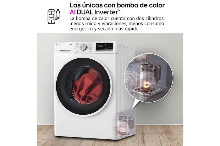 LG Secadora 9kg, C, con Bomba de calor Dual Inverter, Blanca, Serie 500, RH90V5AV6N