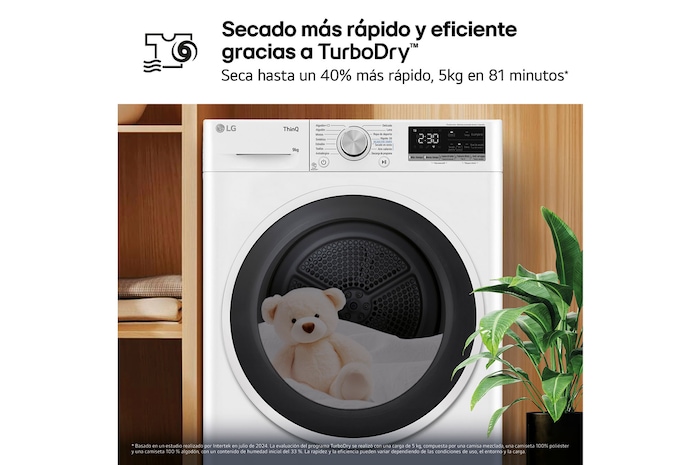 LG Secadora 9kg, C, con Bomba de calor Dual Inverter, Blanca, Serie 500, RH90V5AV6N