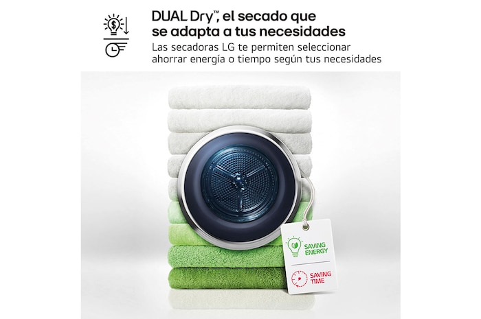LG Secadora 9kg, C, con Bomba de calor Dual Inverter, Blanca, Serie 500, RH90V5AV6N