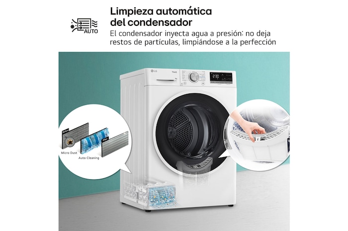 LG Secadora 9kg, C, con Bomba de calor Dual Inverter, Blanca, Serie 500, RH90V5AV6N