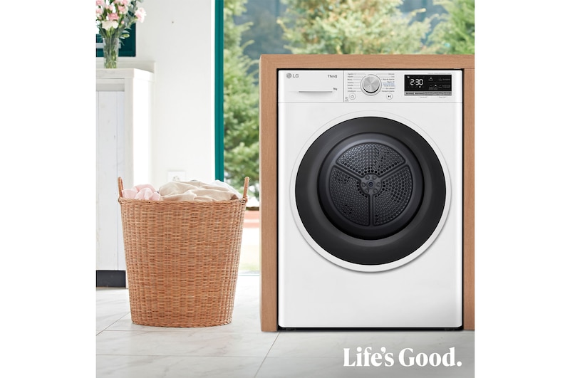 LG Secadora 9kg, C, con Bomba de calor Dual Inverter,  Blanca, Serie 500, RH90V5AV6N