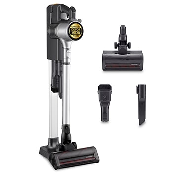 Vista frontal de Aspirador  escoba LG  Kompressor  260W succión,  con  doble batería y sistema de compresión de polvo, A9K-CORE3S