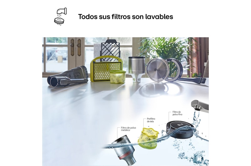 LG Aspirador escoba LG Kompressor 260W succión, con doble batería y sistema de compresión de polvo, A9K-CORE3S