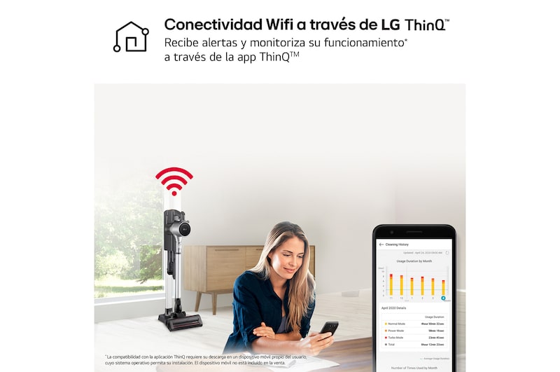 LG Aspirador escoba LG Kompressor 260W succión, con doble batería y sistema de compresión de polvo, A9K-CORE3S