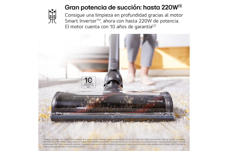 LG Aspirador escoba LG  Kompressor 220W succión, sistema de compresión de polvo, A9K-LITE1C