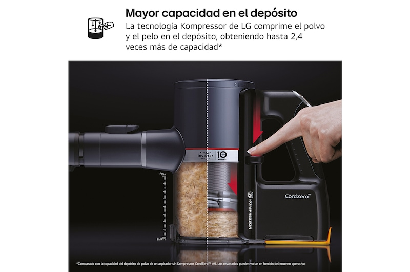 LG Aspirador escoba LG  Kompressor 220W succión, sistema de compresión de polvo, A9K-LITE1C