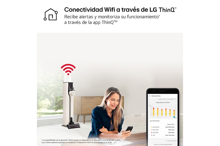LG CordZero™ 260W Aspirador escoba sin cable All-in-One Beige Sistema de autovaciado, A9T-PRIME1C