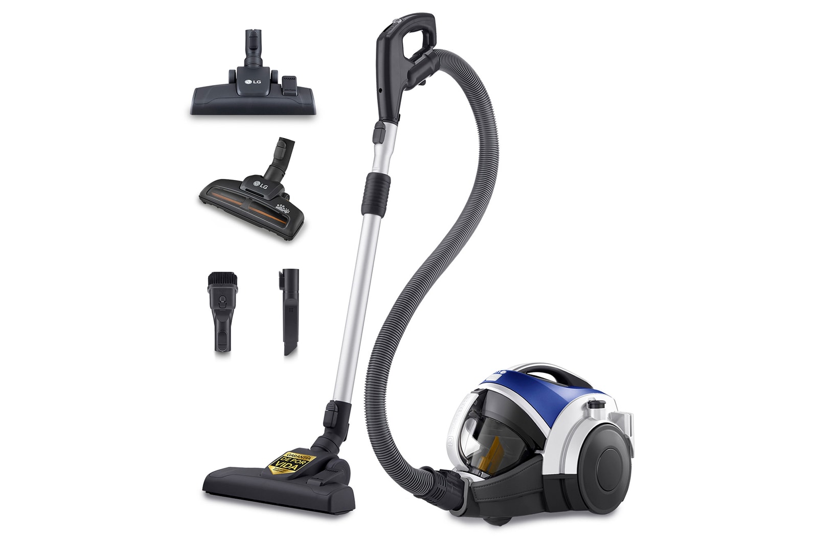 Vista frontal de Aspirador sin bolsa  650W con sistema de compresión de polvo LG Kompressor, azul, VK8506NHAC