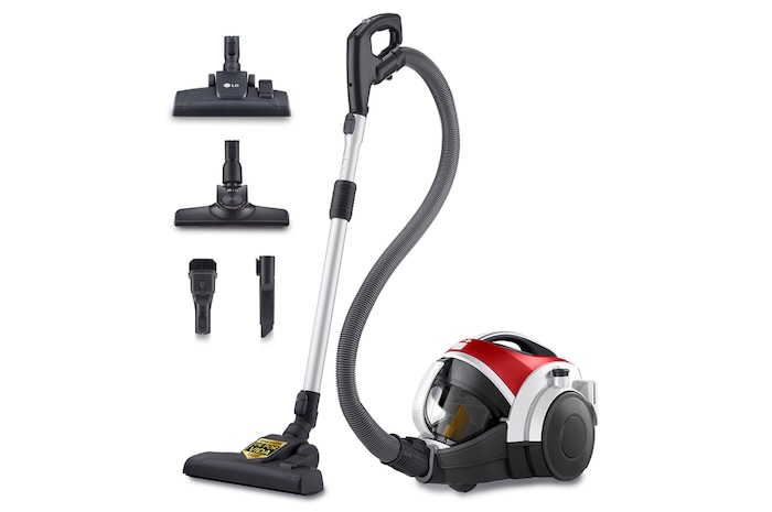 Vista frontal de Aspirador sin bolsa 650W con sistema de compresión de polvo LG Kompressor, rojo, VK8506NHAG