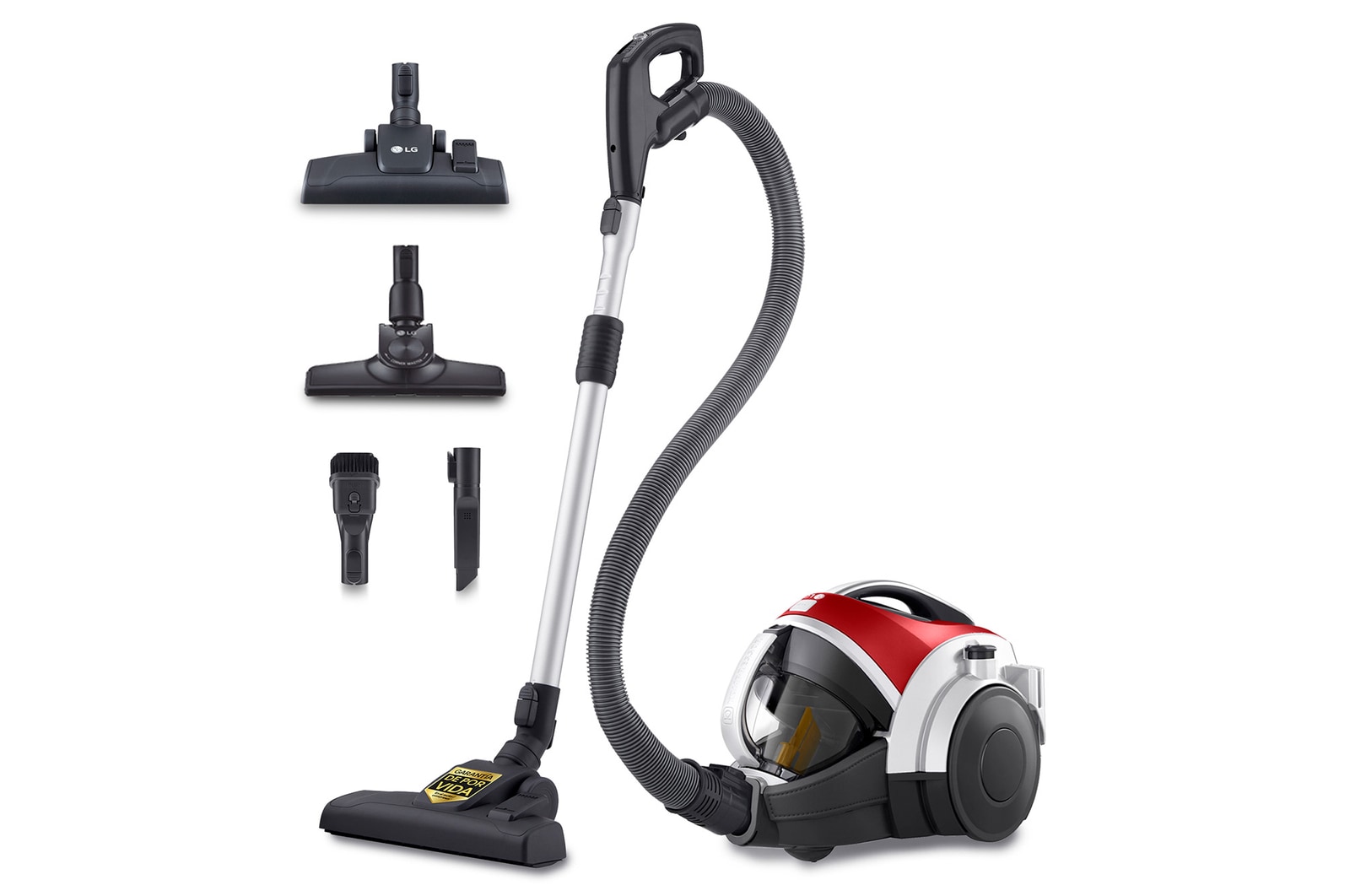 Vista frontal de Aspirador sin bolsa  650W con sistema de compresión de polvo LG Kompressor, rojo, VK8506NHAG