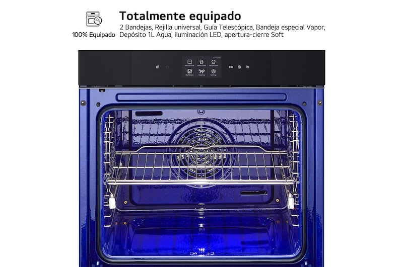 LG Horno Instaview Vapor 100% 76L A++ con sistema de limpieza Blue EasyClean, cristal negro mate, WS9D7672WM