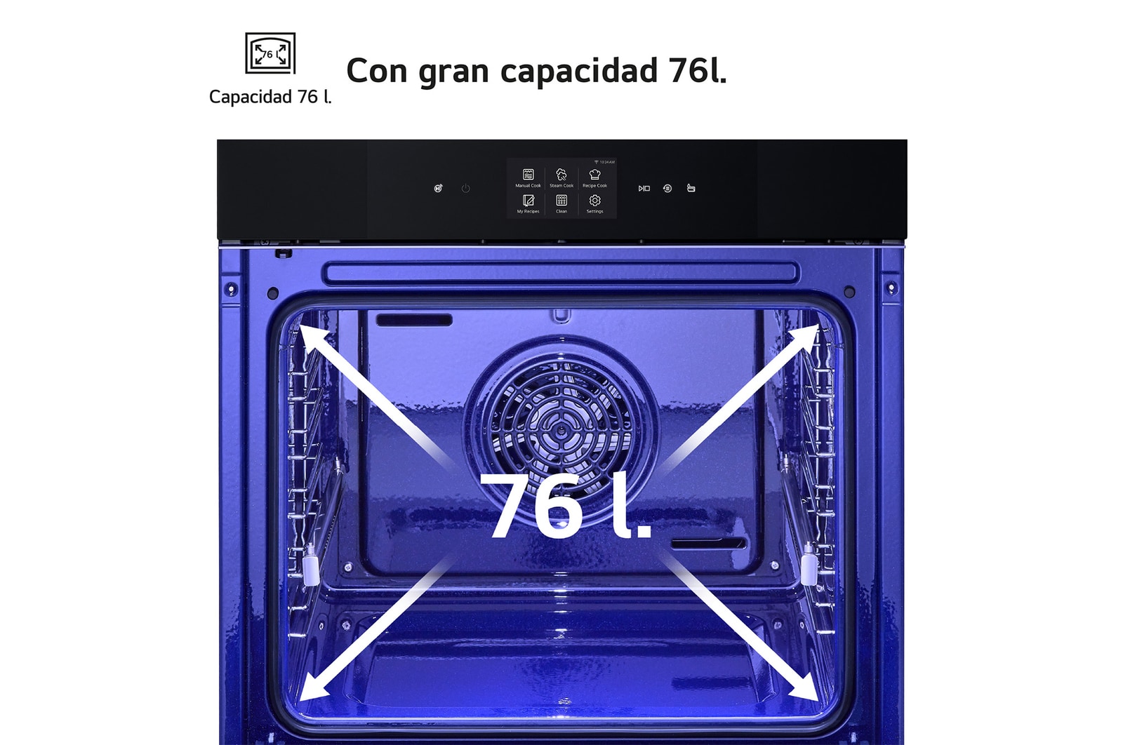 LG Horno Instaview Vapor 100% 76L A++ con sistema de limpieza Blue EasyClean, cristal negro mate, WS9D7672WM