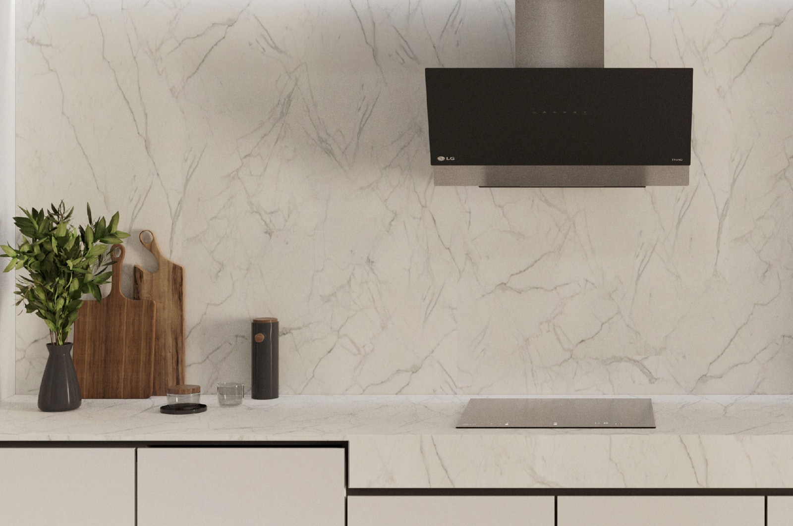 Touching the control panel of the induction hob.