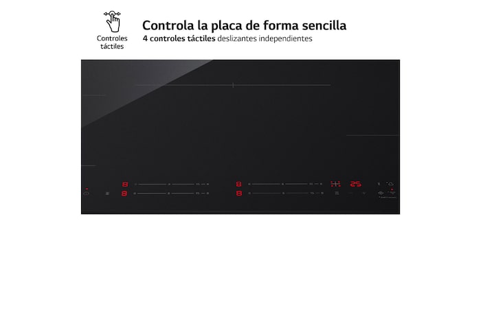 Touching the control panel of the induction hob.