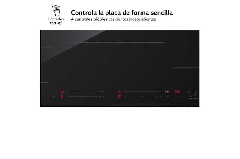 Touching the control panel of the induction hob.