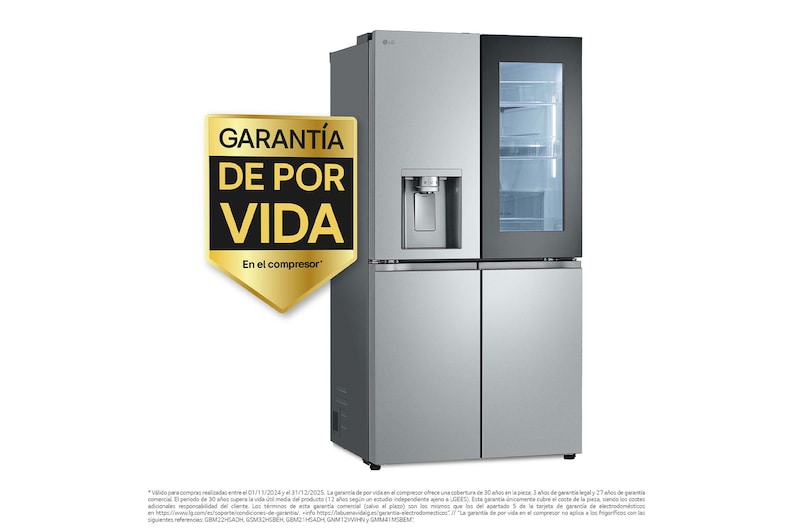 LG Frigorífico American Combi InstaView ™, Clasificación E, 638 L, Acero texturizado antihuellas, GMG960MBEE