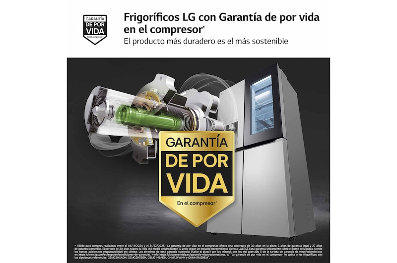 LG Frigorífico American Combi InstaView ™, Clasificación E, 638 L, Acero texturizado antihuellas, GMG960MBEE