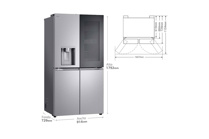 LG Frigorífico American Combi InstaView ™, Clasificación E, 638 L, Acero texturizado antihuellas, GMG960MBEE