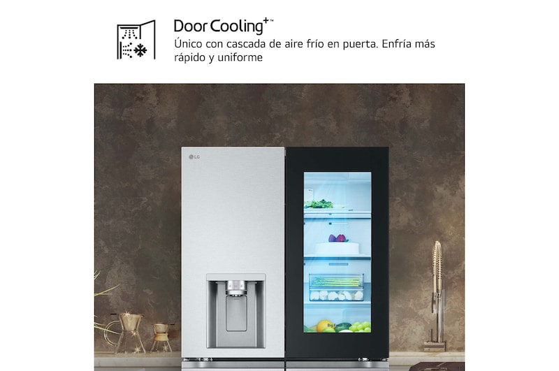 LG Frigorífico American Combi InstaView ™, Clasificación E, 638 L, Acero texturizado antihuellas, GMG960MBEE