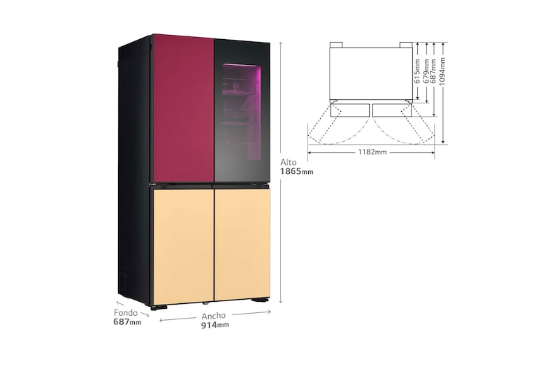 LG Frigorífico American Combi Intaview con MoodUp ™, Door Cooling+, 1,86 m,Clasificación E, 617 L, Multicolor, GMV960NNME