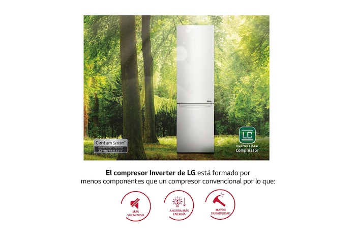 LG Frigorífico Combi 2 metros , Clasificación B, capacidad de 419L, Acero premium Antihuellas, serie Centum, GBB92STABP