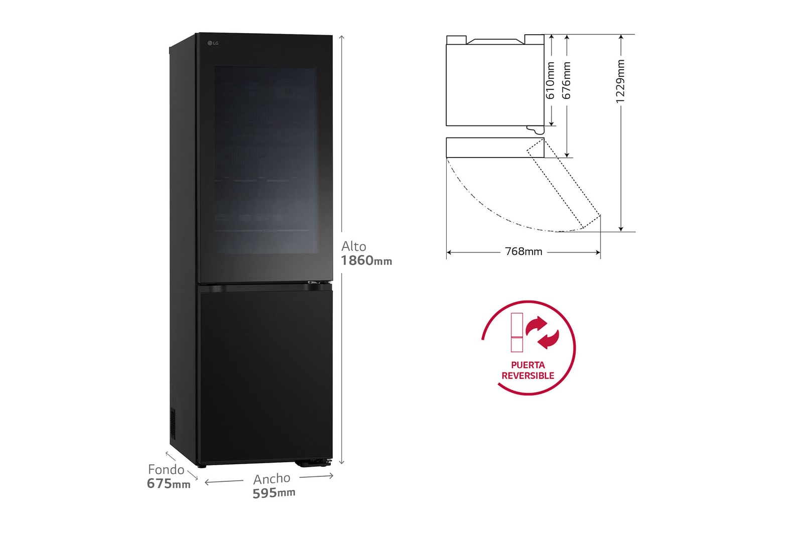 LG Frigorífico Combi Instaview  Door Cooling+, 1,86 m, Clasificación C, capacidad de 352 l,  Acero negro grafito, GBG5160CEV