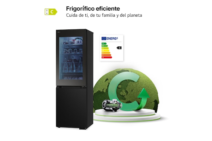 LG Frigorífico Combi Instaview  Door Cooling+, 1,86 m, Clasificación C, capacidad de 352 l,  Acero negro grafito, GBG5160CEV