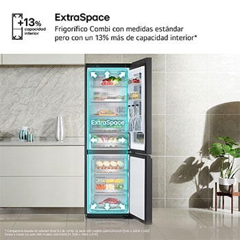 LG Frigorífico Combi Instaview  Door Cooling+, 1,86 m, Clasificación C, capacidad de 352 l,  Acero negro grafito, GBG5160CEV