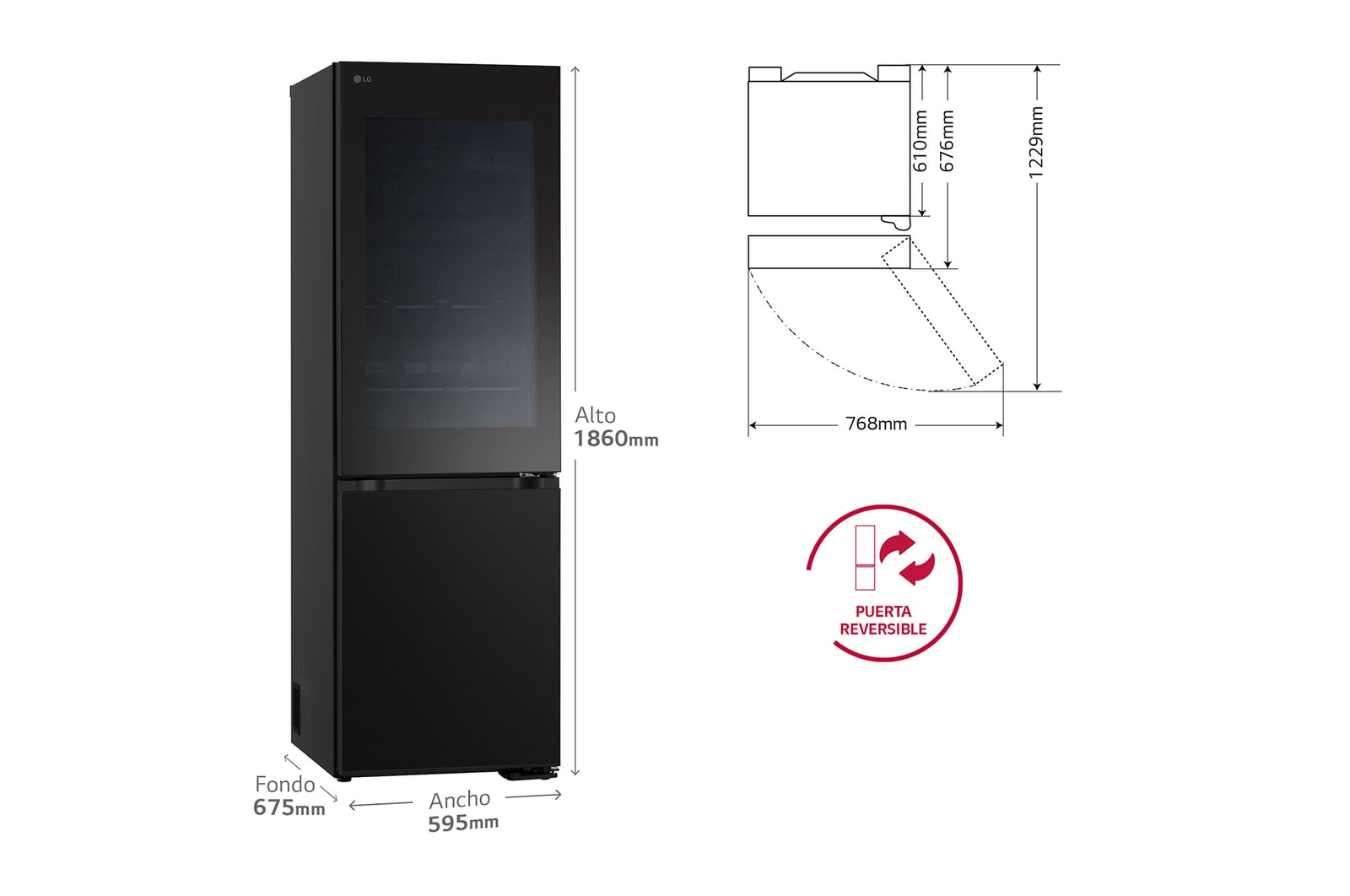 LG Outlet Frigorífico Combi Instaview  Door Cooling+, 1,86 m, Clasificación C, capacidad de 352 l,  Acero negro grafito, GBG5160CEV.OUTLET