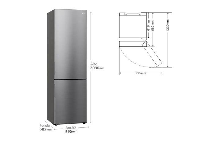 LG Outlet Frigorífico Combi 2m, Clasificación B, capacidad de 419l, Inox grafito antihuellas, Serie P-600, GBP62PZNBC.OUTLET