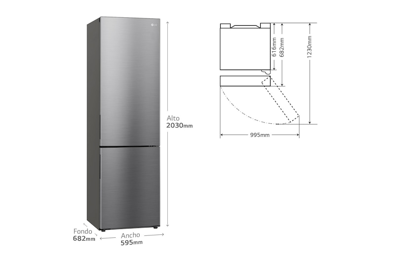 LG Frigorífico Combi 2m, Clasificación B, capacidad de 419l, Inox grafito antihuellas, Serie P-600 , GBP62PZNBC