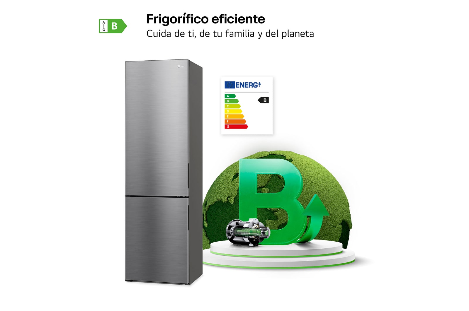 LG Frigorífico Combi 2m, Clasificación B, capacidad de 419l, Inox grafito antihuellas, Serie P-600 , GBP62PZNBC