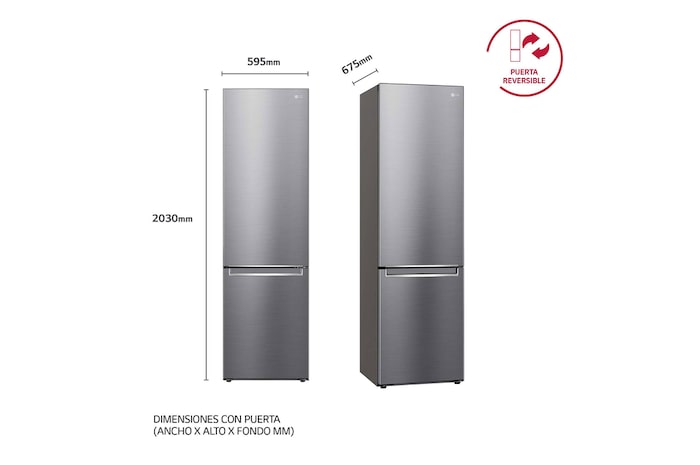 LG Frigorífico Combi Door Cooling+, 2,03m, Clasificación C, capacidad de 419l, inox antihuellas. Serie P500 , GBP52PZNCN1