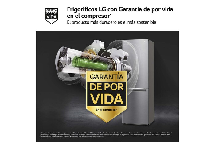 LG Outlet Frigorífico Combi 2m, Clasificación C, capacidad de 419l, Inox antihuellas, serie P-600, GBP62PZNCN1.OUTLET