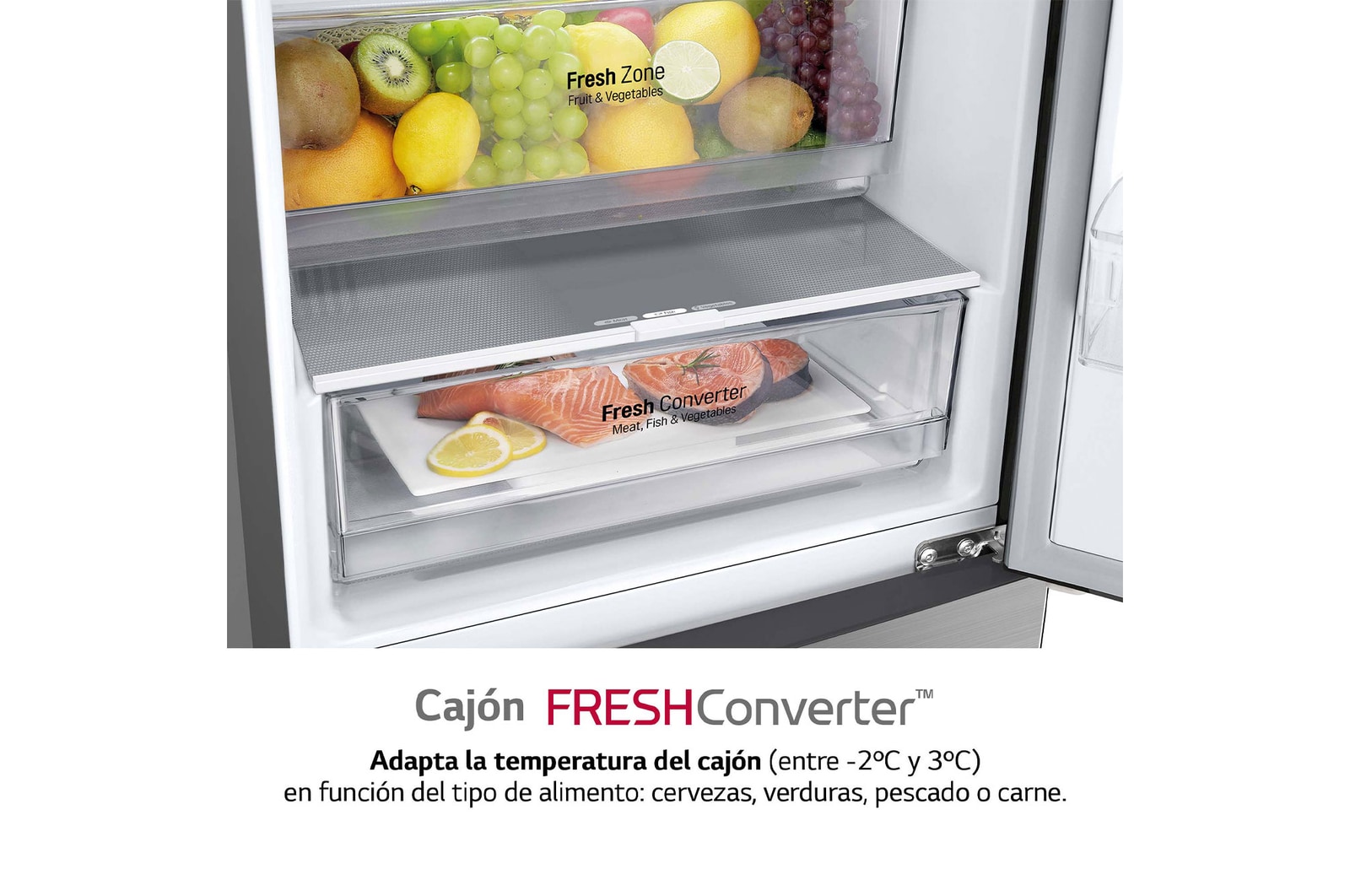 LG Frigorífico Combi 2.03m, Clasificación C, capacidad de 419l, Inox antihuellas, serie P-600, GBP62PZNCN1