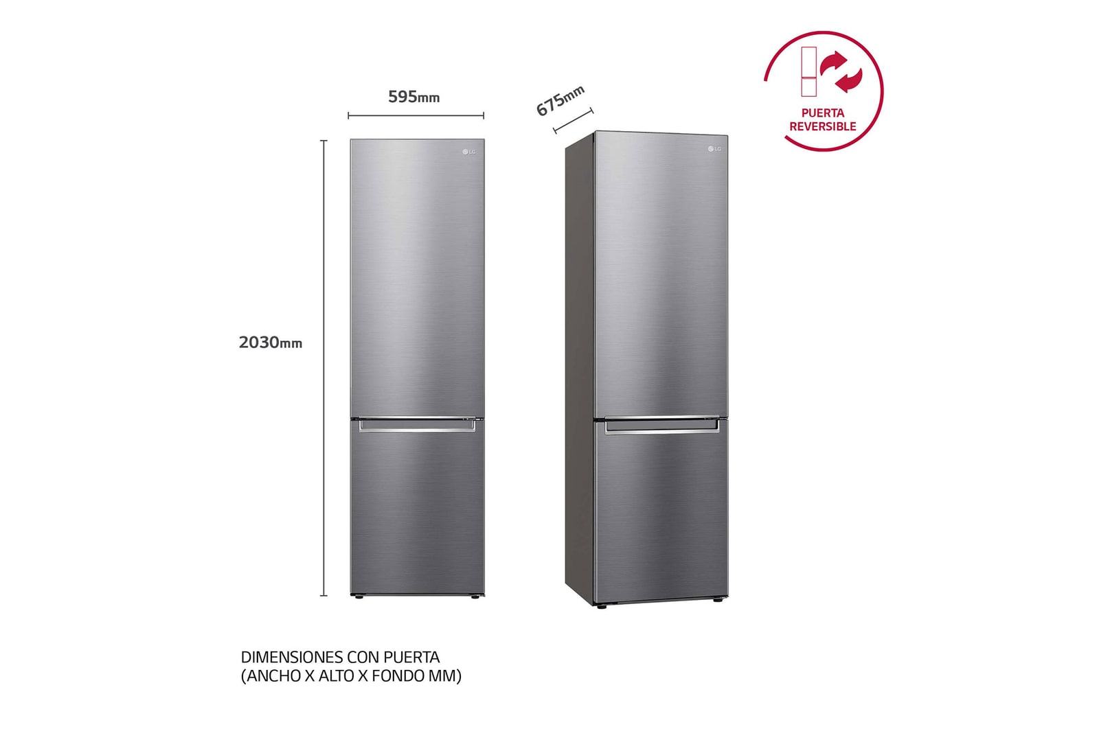 LG Frigorífico Combi 2.03m, Clasificación C, capacidad de 419l, Inox antihuellas, serie P-600, GBP62PZNCN1