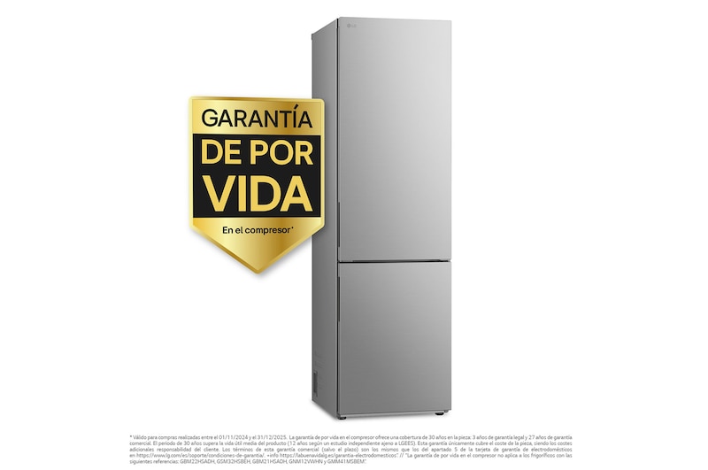 LG Frigorífico Combi Door Cooling+,  2,03m, Clasificación C, capacidad de 419l, Inox antihuellas. Serie 200, GBV22NCCPY