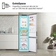 LG Frigorífico Combi Door Cooling+,  2,03m, Clasificación C, capacidad de 419l, Inox antihuellas. Serie 200, GBV22NCCPY