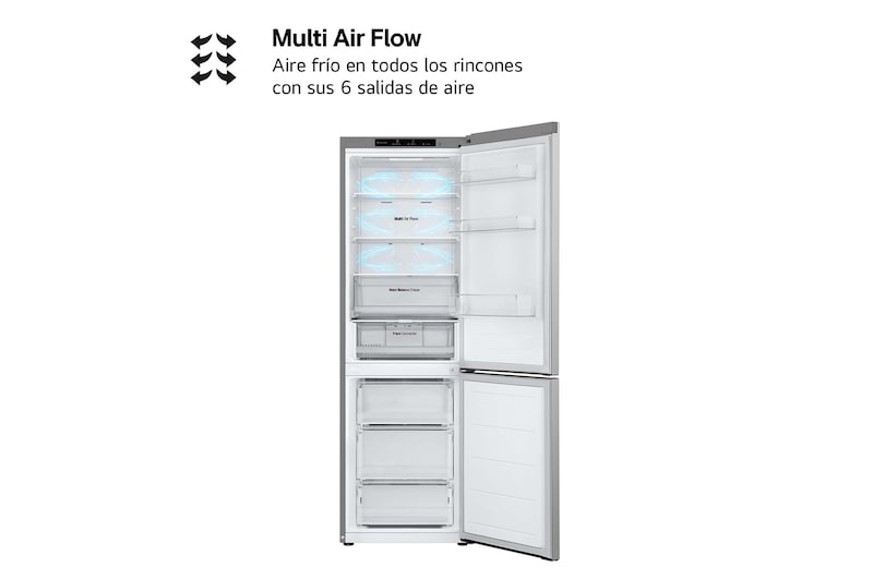 LG Frigorífico Combi Door Cooling+,  1,86m, Clasificación E, capacidad de 374l, inox antihuellas. Serie 300, GBV3100EPY