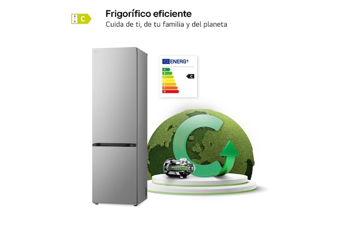 LG Frigorífico Combi Door Cooling+, 2m, Clasificación C, inox antihuellas, GBV3200CPY