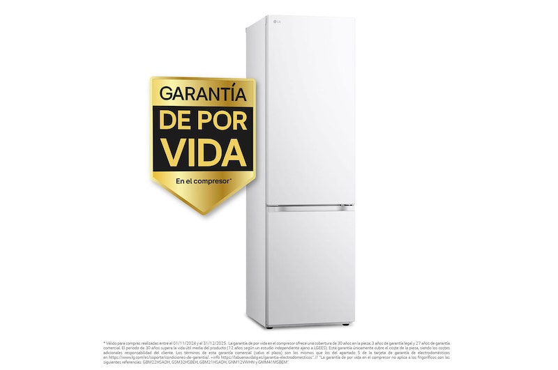 LG Frigorífico Combi Door Cooling+, 2,03m, Clasificación C, capacidad de 419l, blanco. Serie 300, GBV3200CSW