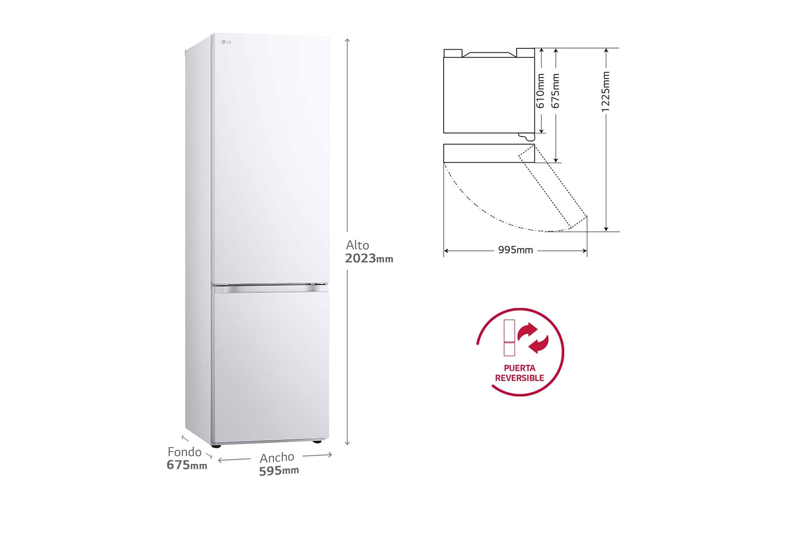 LG Frigorífico Combi Door Cooling+,  2,03m, Clasificación C, capacidad de 419l, blanco. Serie 300, GBV3200CSW