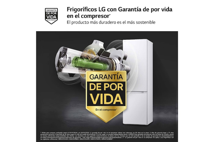 LG Frigorífico Combi Door Cooling+,  2,03m, Clasificación C, capacidad de 419l, blanco. Serie 300, GBV3200CSW