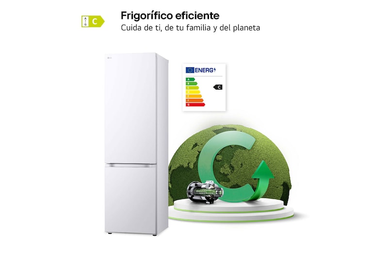 LG Frigorífico Combi Door Cooling+, 2,03m, Clasificación C, capacidad de 419l, blanco. Serie 300, GBV3200CSW