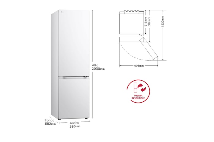 LG Frigorífico Combi Door Cooling+, 2,03m, Clasificación D, capacidad de 419l, blanco. Serie 300, GBV3200DSW
